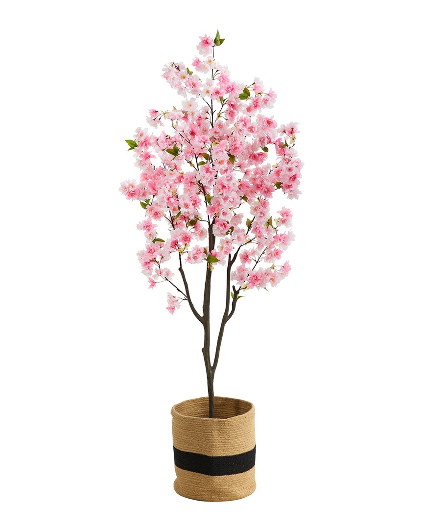 Nearly Natural 6ft Artificial Cherry Blossom Tree With Handmade Basket In Pink