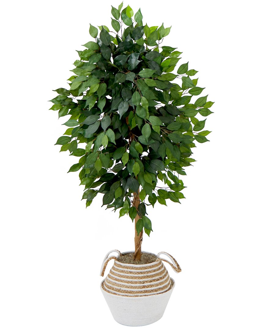 Nearly Natural 4.5ft Artificial Ficus Tree With Double Trunk In Handmade Basket Diy Kit In Green