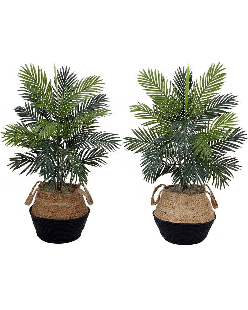 Nearly Natural Set Of Two 3ft Artificial Areca Palm Trees With Handmade Basket Diy Kit In Green