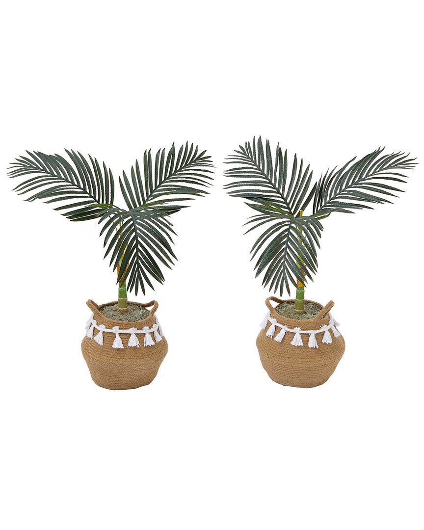 Nearly Natural Set Of Two 3ft Artificial Golden Cane Palm Trees With Handmade Tassel Basket Diy Kit In Green