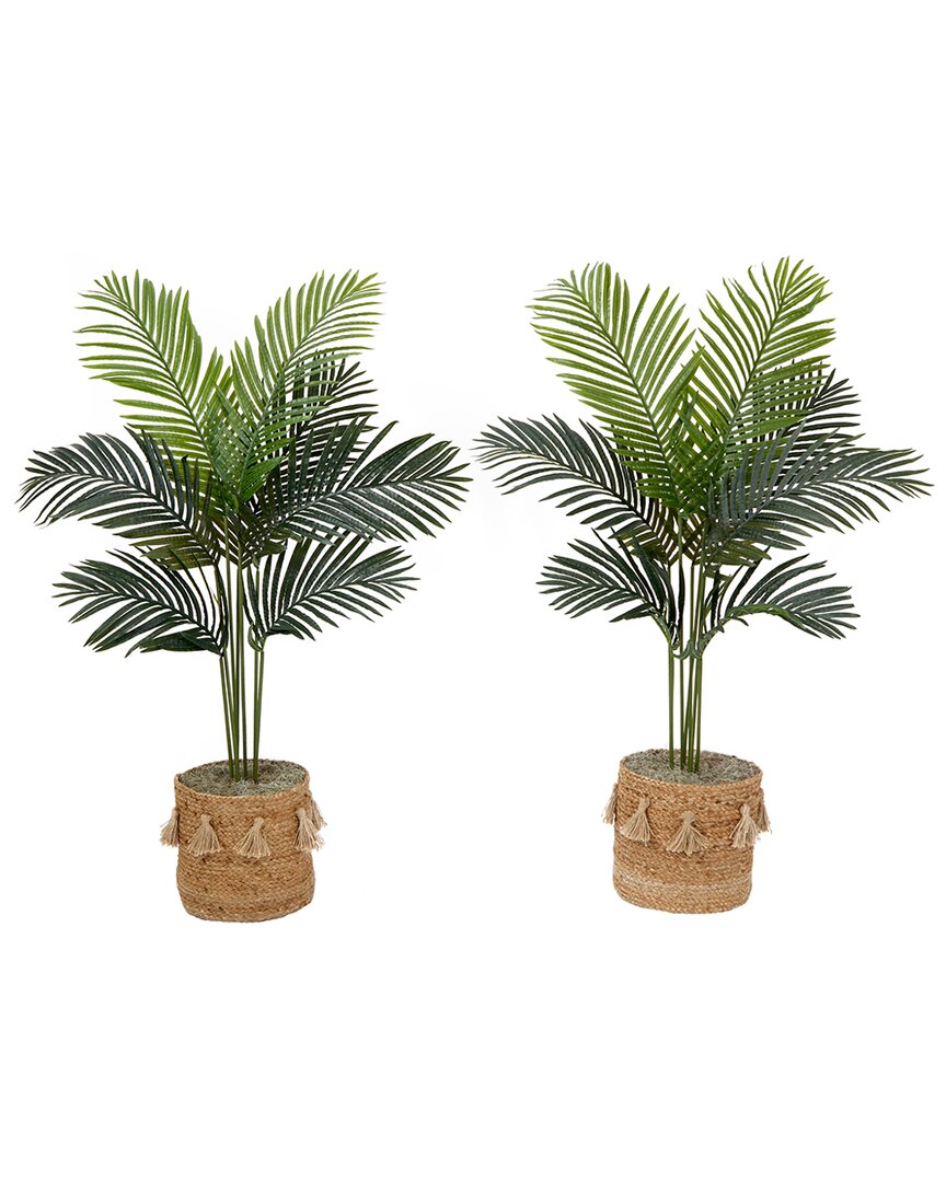 Nearly Natural Set Of Two 4ft Artificial Paradise Palm Trees With Handmade Tassel Basket Diy Kit In Green
