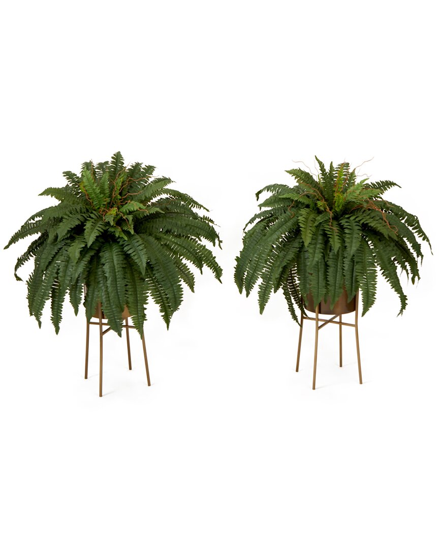 NEARLY NATURAL NEARLY NATURAL SET OF TWO 32IN ARTIFICIAL BOSTON FERN PLANTS WITH METAL PLANTER & STAND DIY KIT 