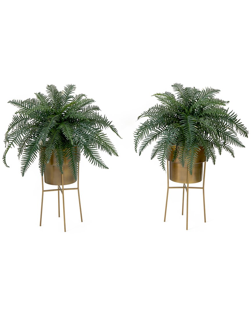 Nearly Natural Set Of Two 34in Artificial River Fern Plants With Metal Planter & Stand Diy Kit In Green