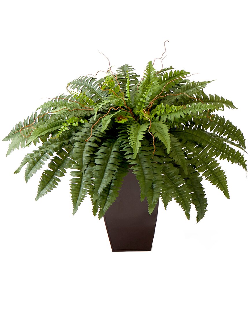 Nearly Natural 23in Artificial Boston Fern Plant With Square Metal Planter Diy Kit In Green
