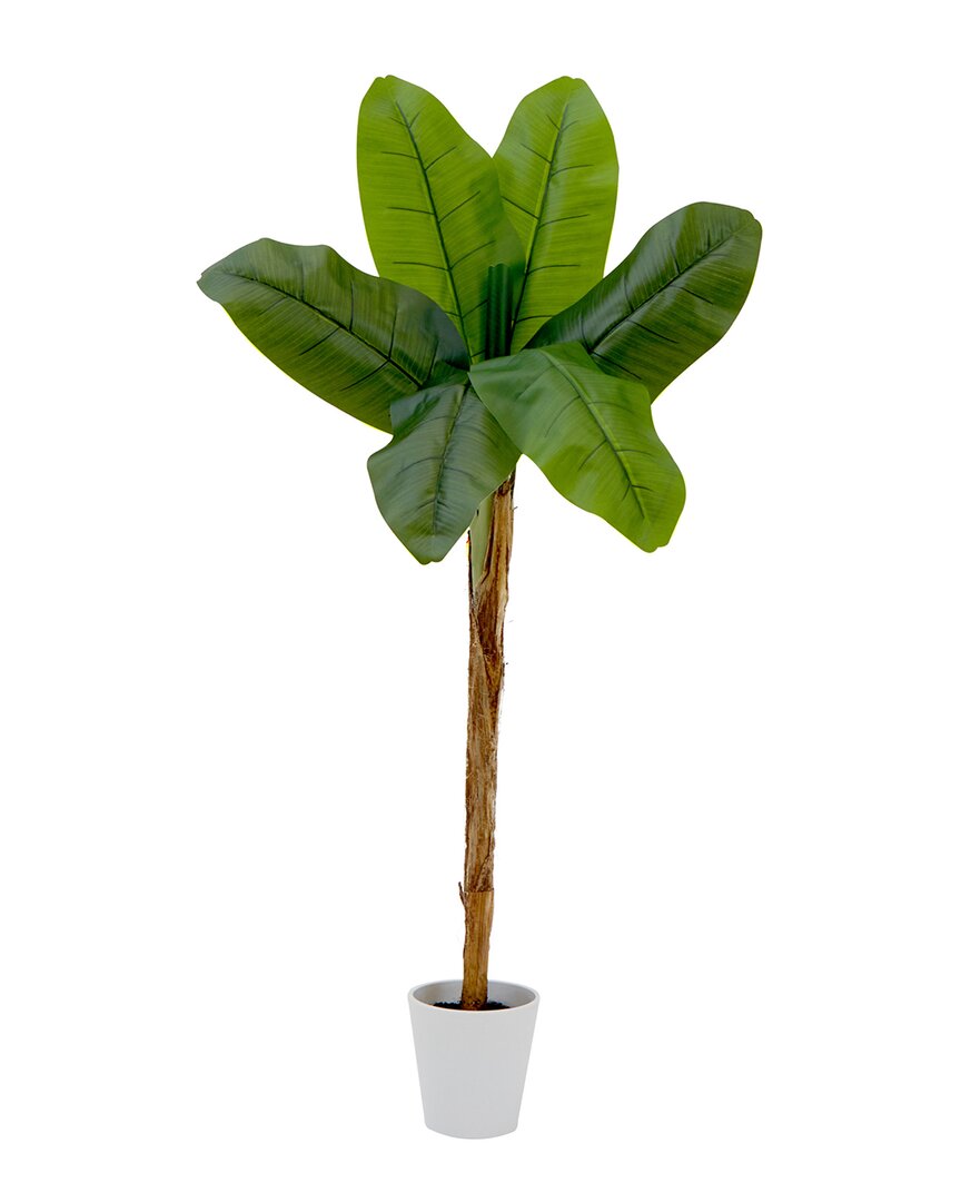 Nearly Natural 4ft Artificial Banana Tree In Decorative Planter In Green