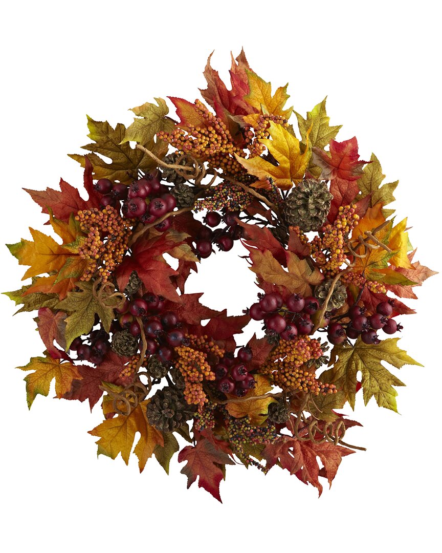 NEARLY NATURAL NEARLY NATURAL 24IN MAPLE & BERRY WREATH