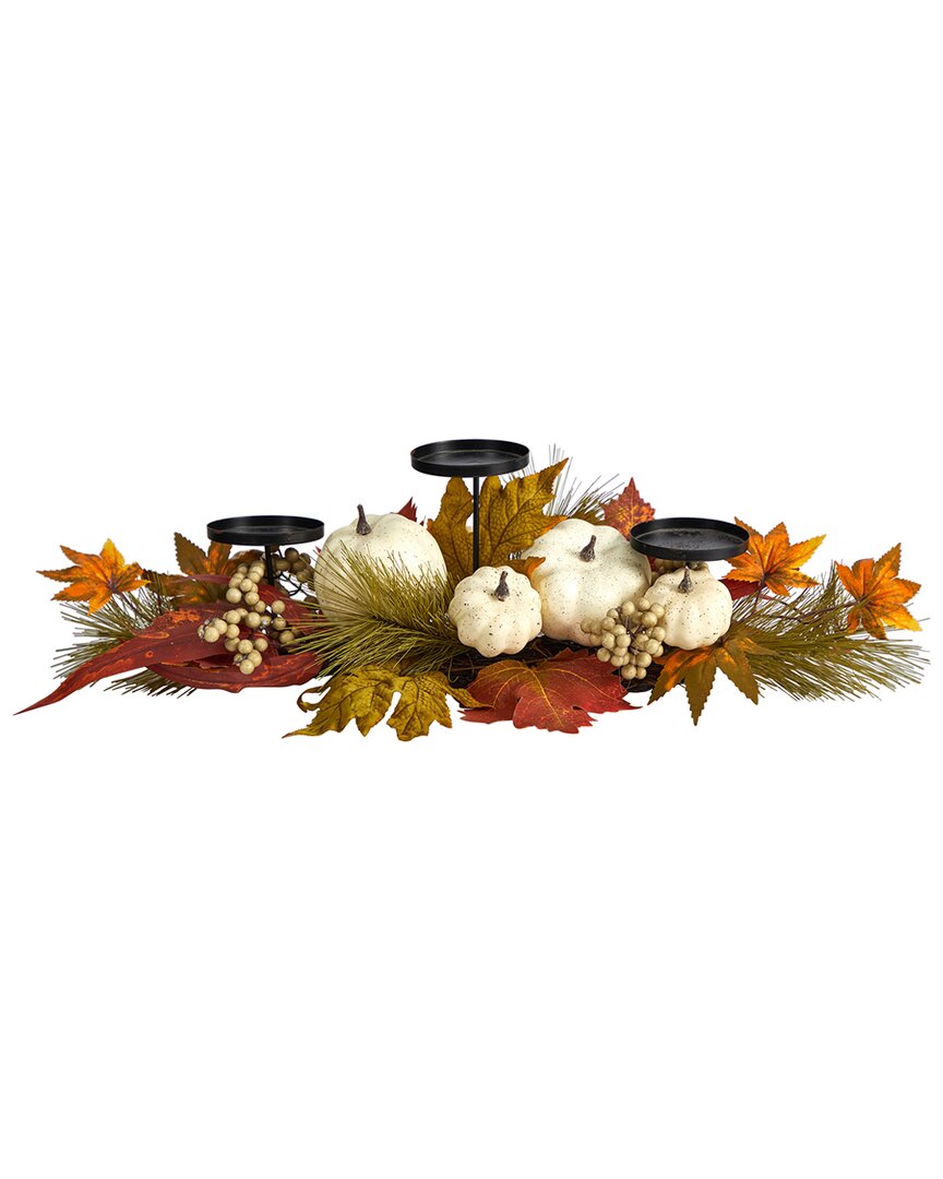 NEARLY NATURAL NEARLY NATURAL 22IN FALL PUMPKIN & MAPLE LEAF AUTUMN CANDELABRUM 