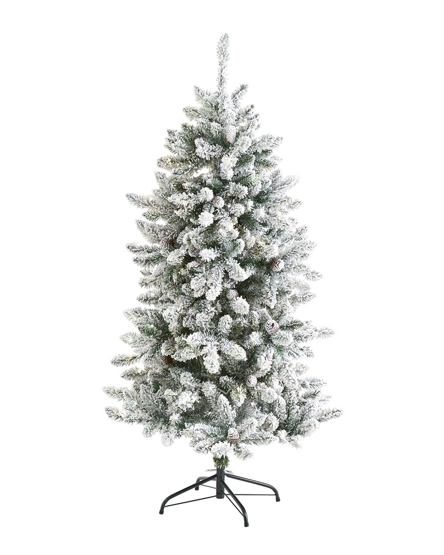 Nearly Natural 5ft Flocked Livingston Fir Artificial Christmas Tree With Pine Cones & 498 Bendable B In Green