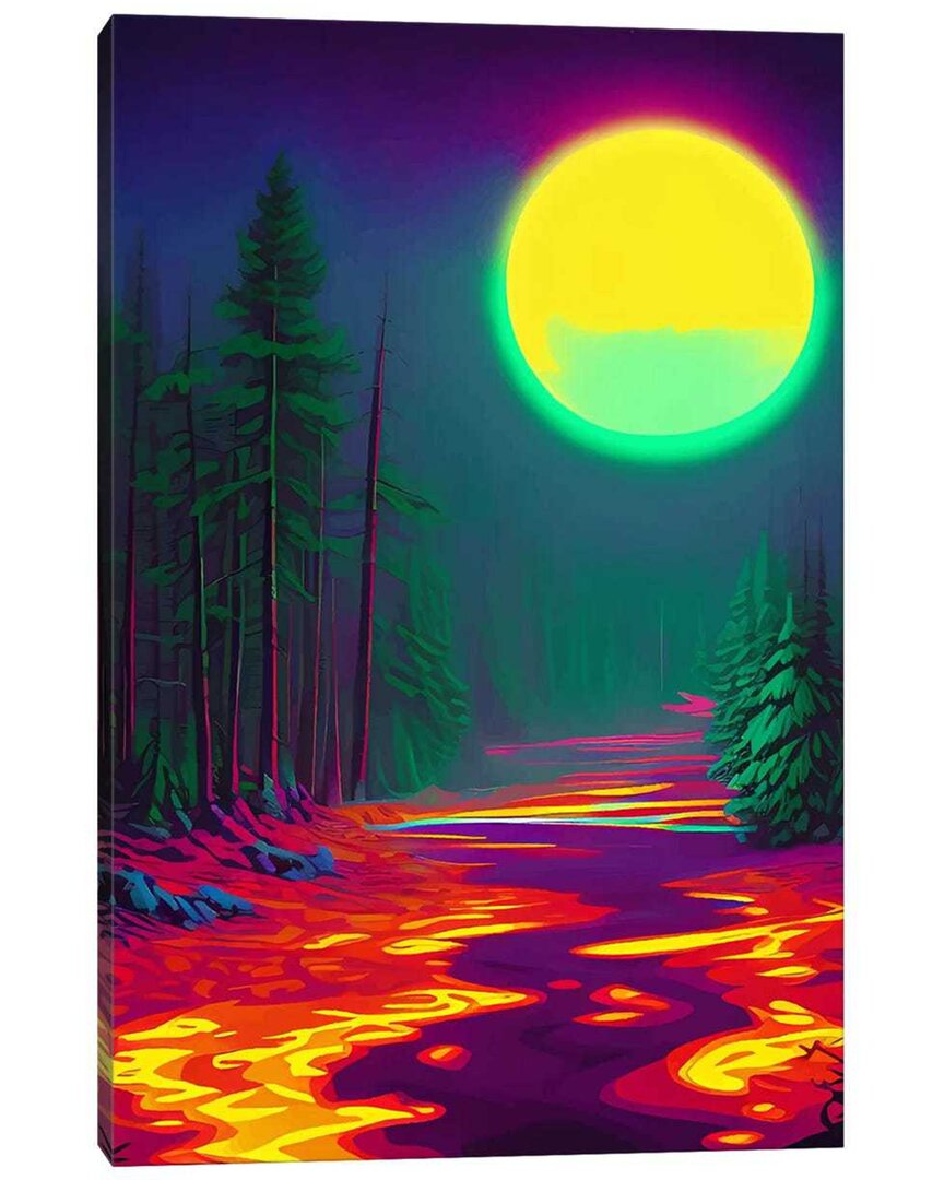 Icanvas Neon Moon Glow Forest Nature Landscape Adventure By 83 Oranges Wall Art