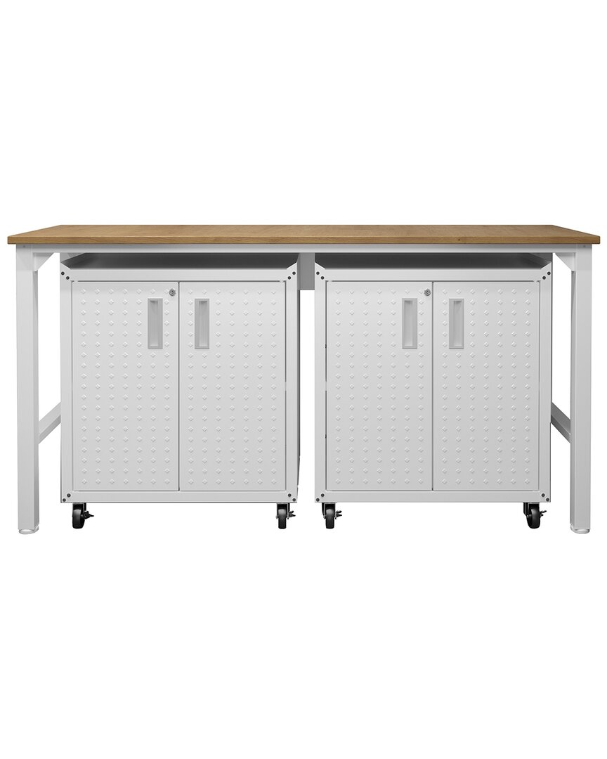 Manhattan Comfort 3pc Fortress Mobile Space-saving Garage Cabinet And Worktable 1.0 In White