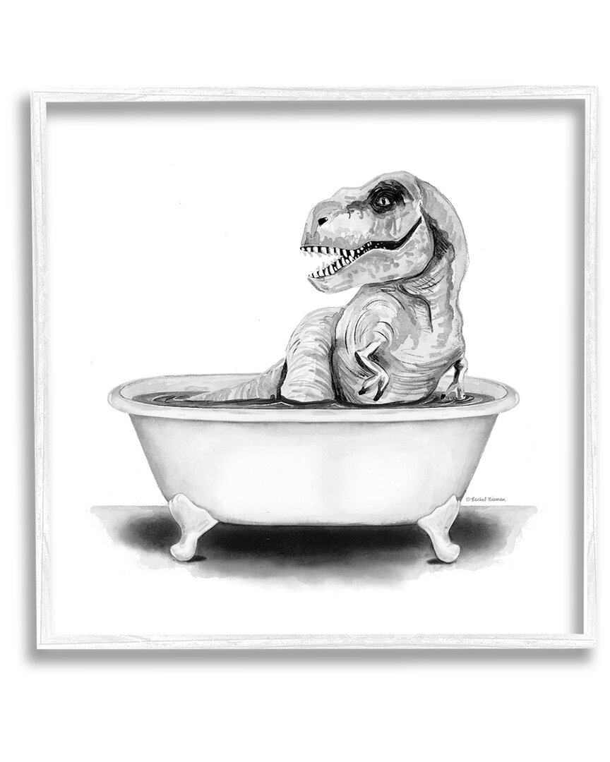 Shop Stupell Funny T-rex Bathtub Washroom Framed Giclee Wall Art By Rachel Nieman