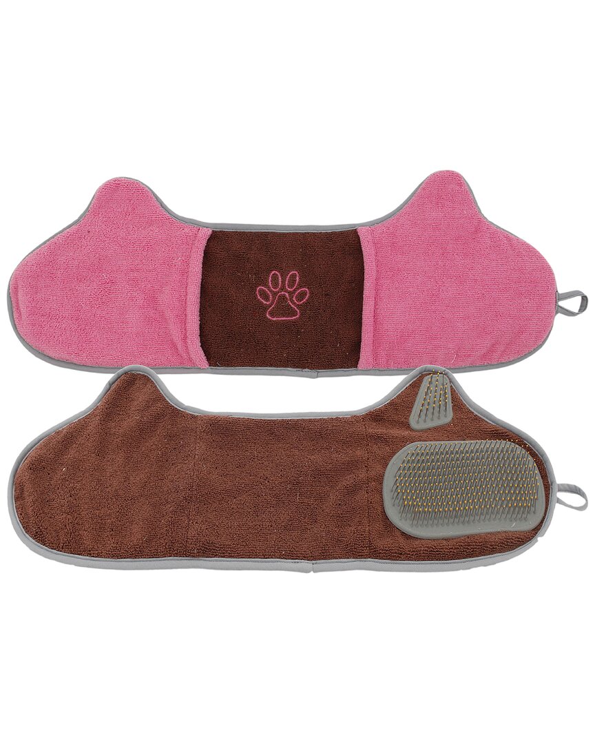 Pet Life 'bryer' 2-in-1 Hand-inserted Microfiber Pet Grooming Towel And Brush In Brown