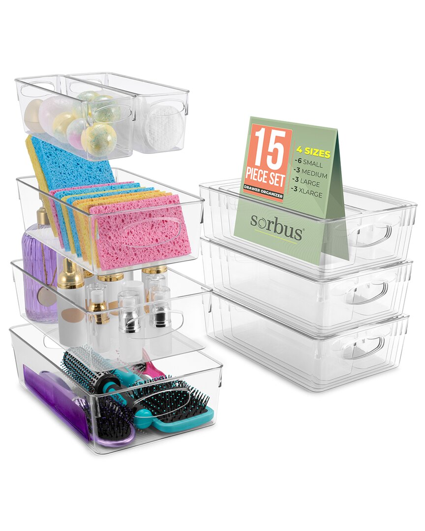 Sorbus 15 Pack Plastic Clear Bins In Multi