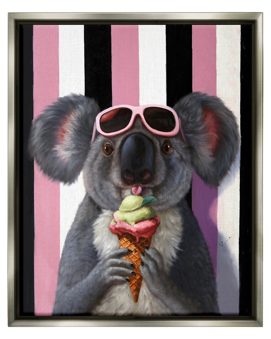 Stupell Happy Koala Ice Cream Stripes Framed Floater Canvas Wall Art By Lucia Heffernan