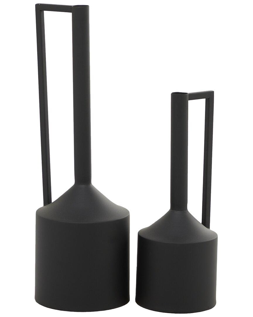 Cosmoliving By Cosmopolitan Set Of 2 Metal Vase With Handles In Black