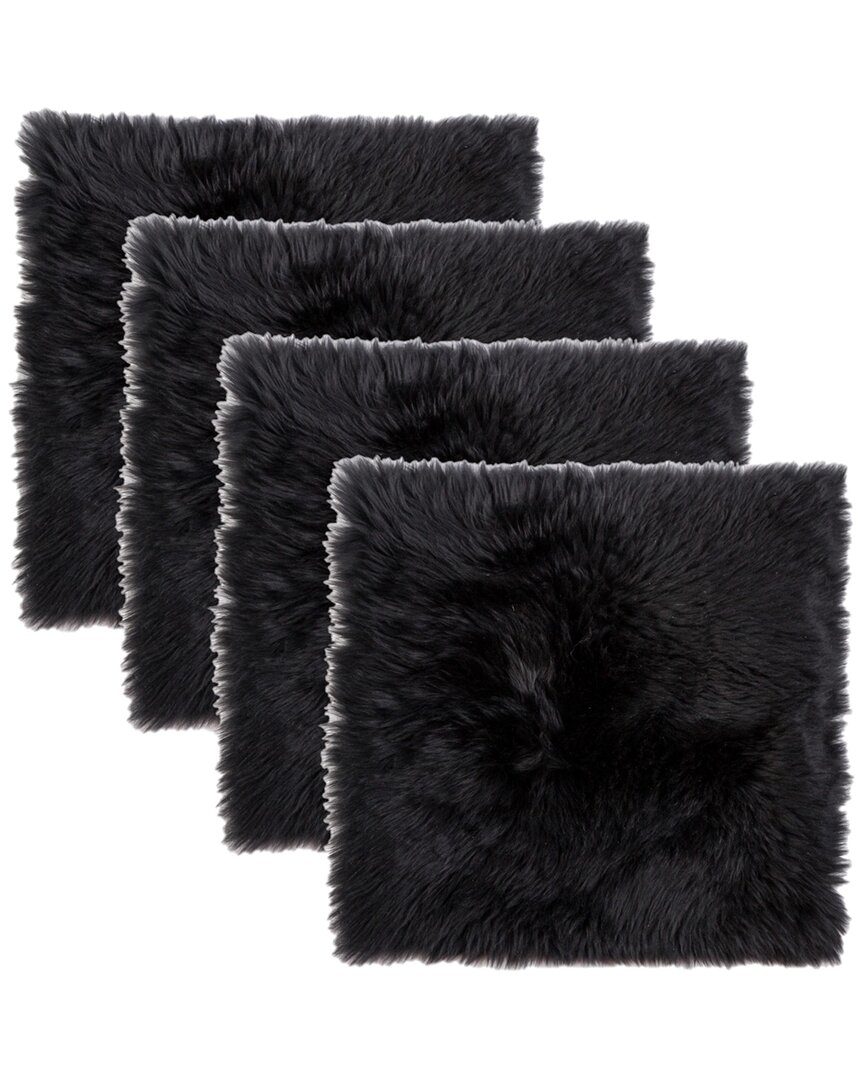 Natural Group Pack Of 4 New Zealand Sheepskin Chair Seat Pad In Black