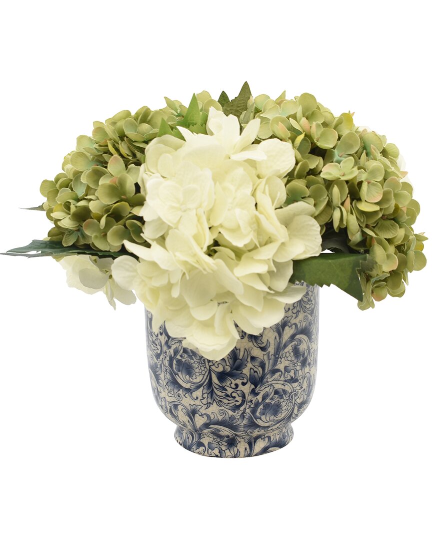 Creative Displays Green And White Hydrangea Floral Arrangement In Teal