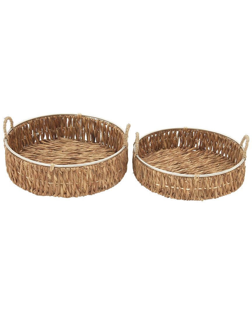 Peyton Lane Set Of 2 Dried Plant Handmade Woven Tray In Brown