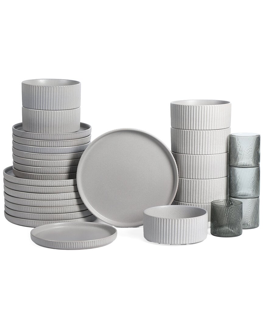 Stone Lain Haven 32pc Stoneware Dinnerware Set With Borosilicate Glass