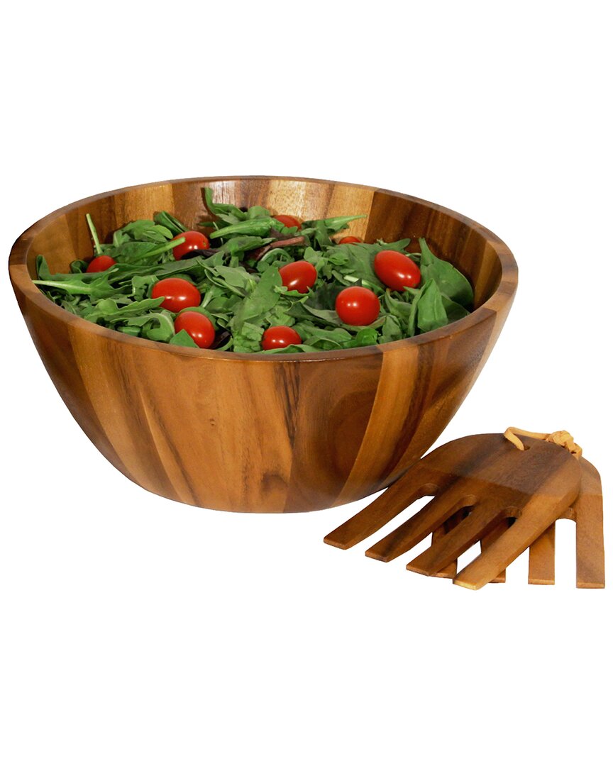 Woodard & Charles 12in Acacia Wood Salad Bowl With Salad Serving Hand