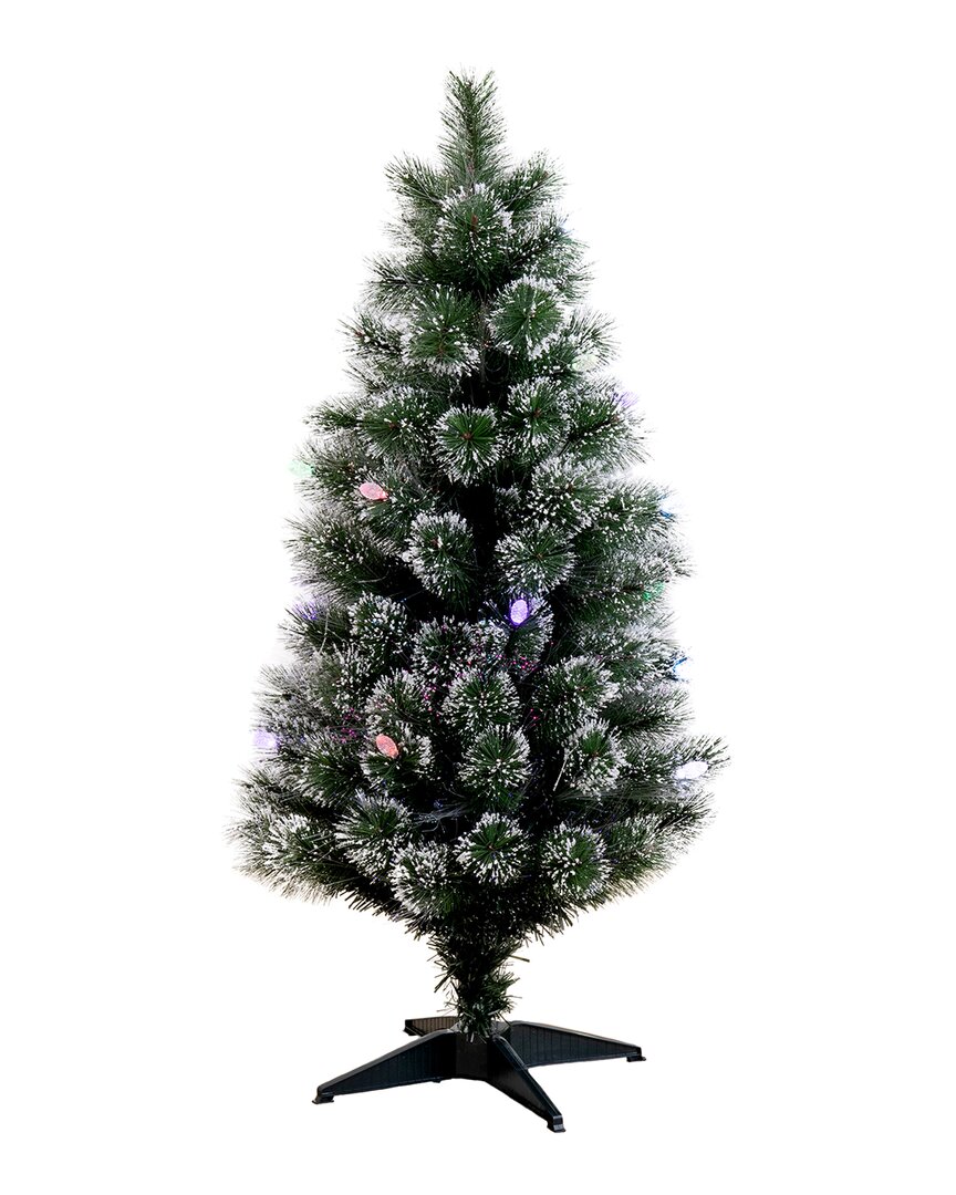 Nearly Natural 4ft Snowy Pre-lit Fiber Optic Artificial Christmas Tree With 40 Colorful Led Lights In Green