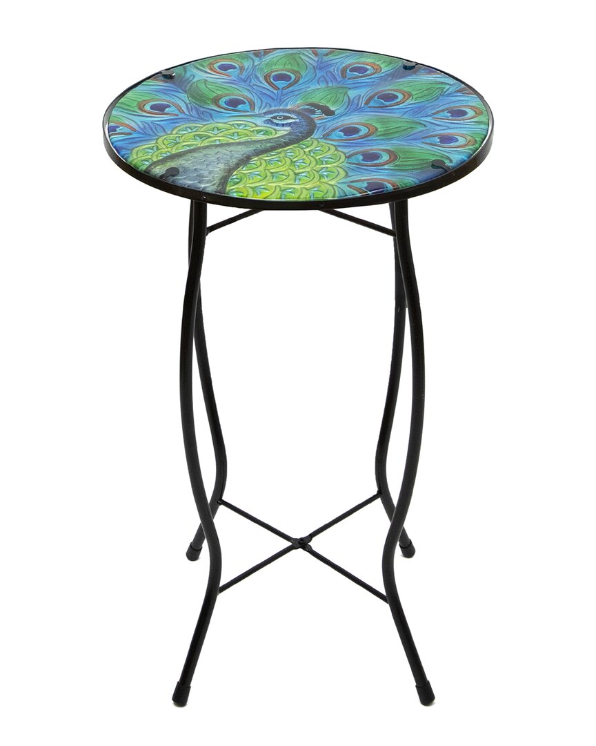 Northlight 19in Peacock Glass Patio Side Table