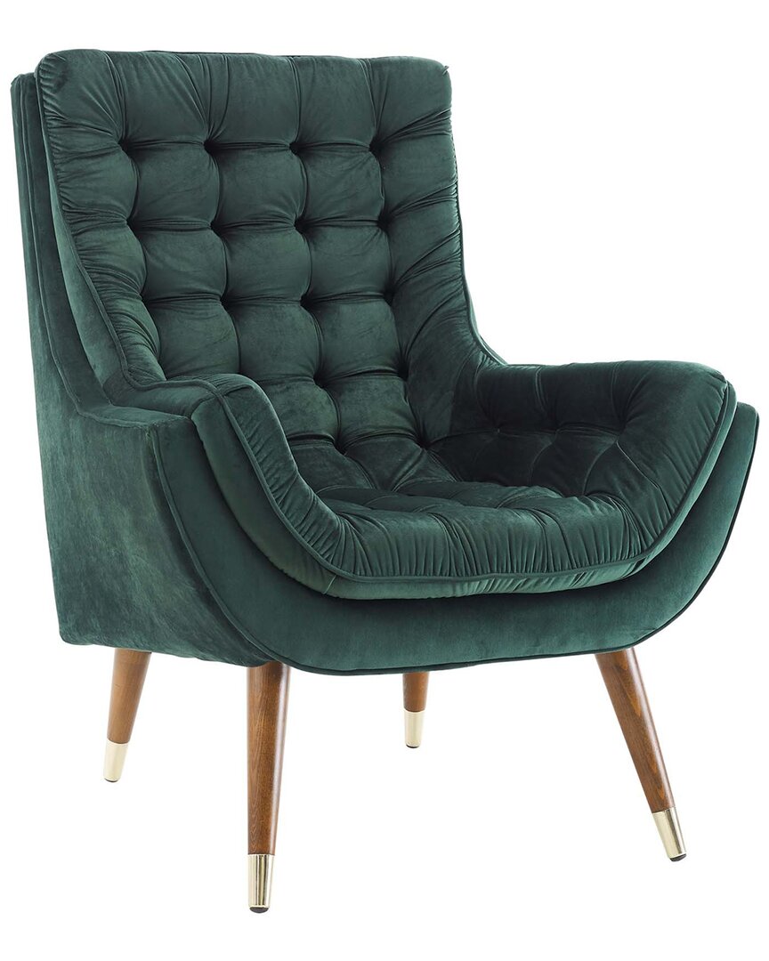 Modway Suggest Button Tufted Performance Velvet Lounge Chair In Green