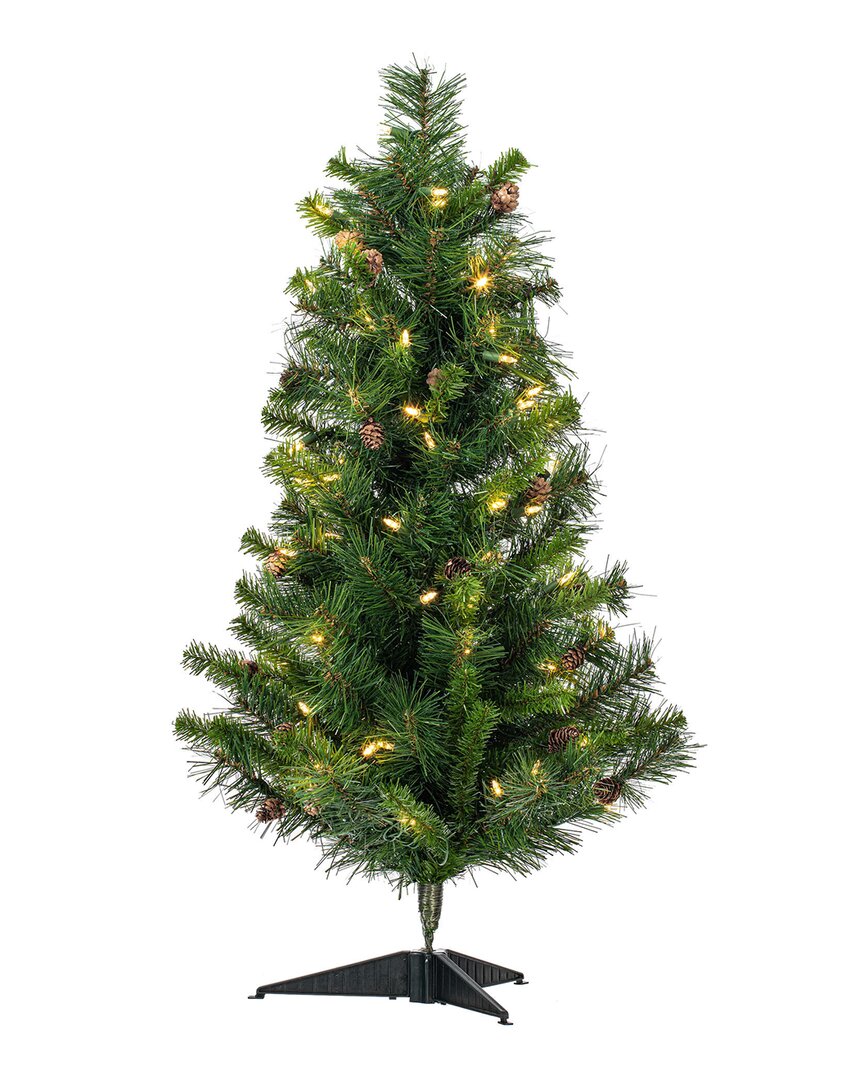 Vickerman 3ft Cheyenne Pine Artificial Christmas Tree With 100 Multi-colored  Led Lights In Green