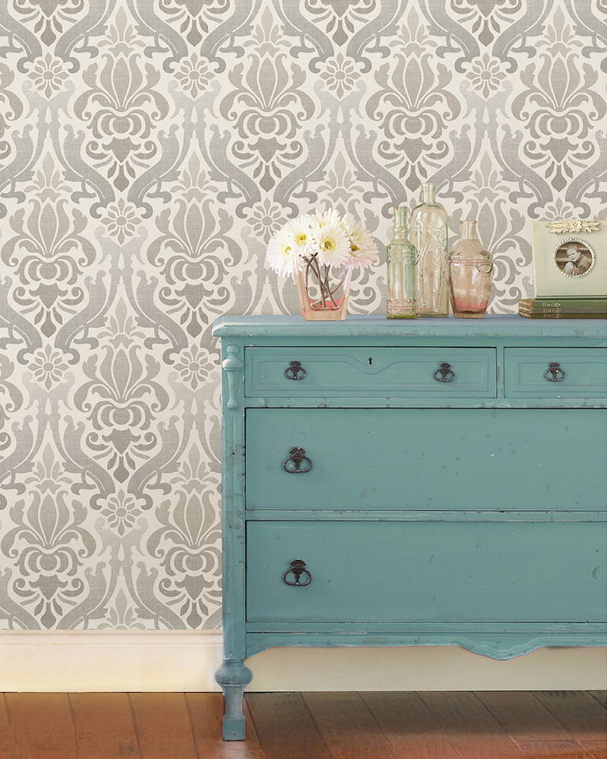 Brewster Grey Nouveau Damask Peel And Stick Wallpaper