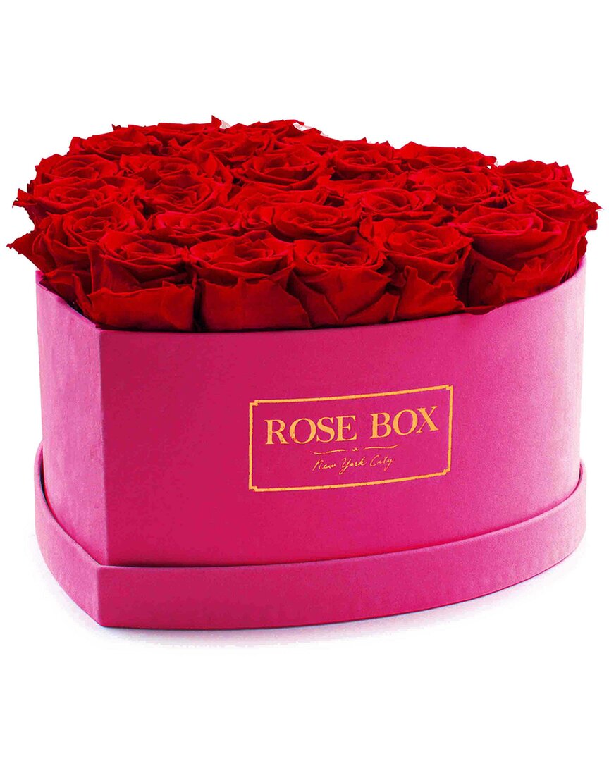 Rose Box Nyc Large Velvet Heart Box With Red Flame Roses In Pink