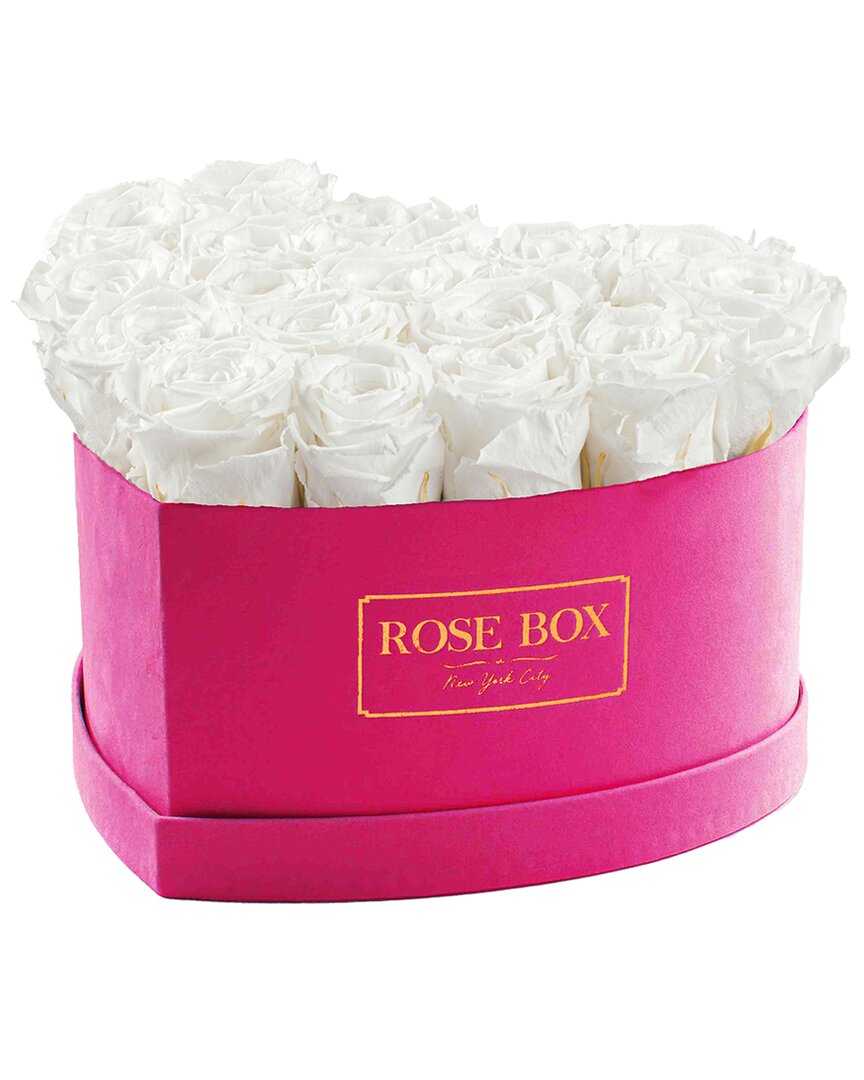 Rose Box Nyc Large Velvet Heart Box With Pure White Roses In Pink