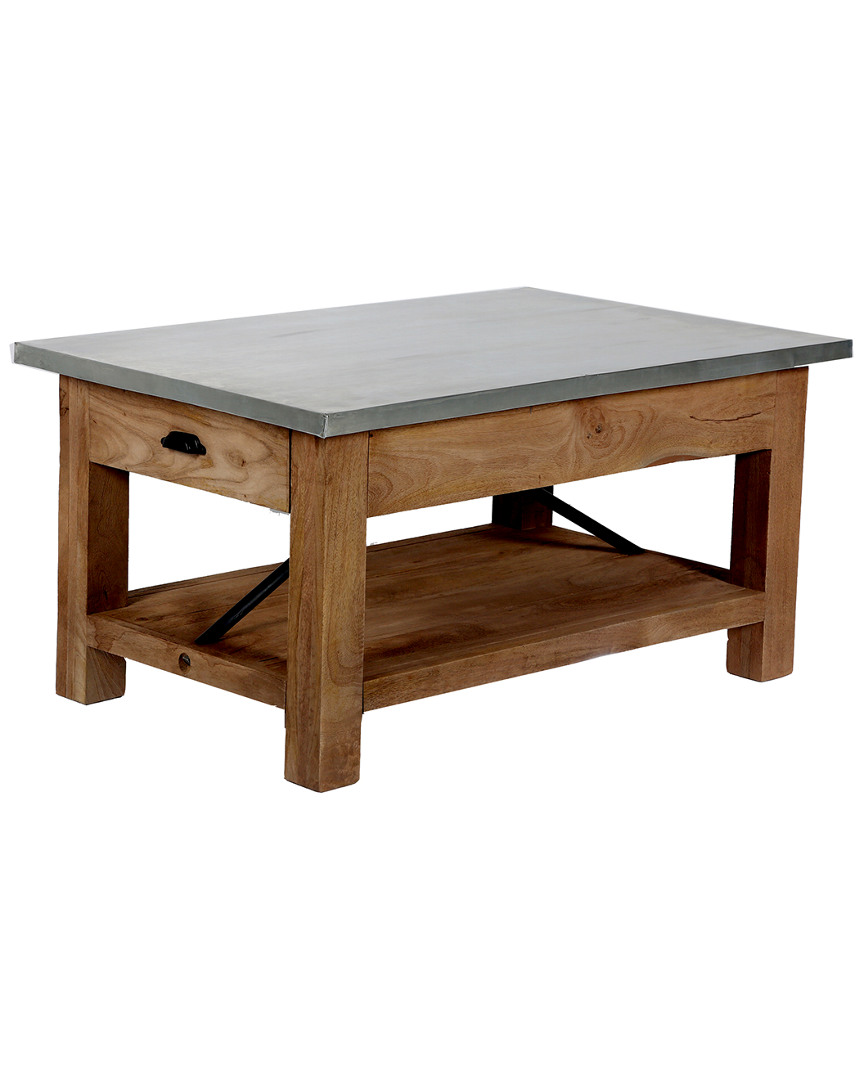 Alaterre Millwork 36in Wood And Zinc Metal Coffee Table With Shelf