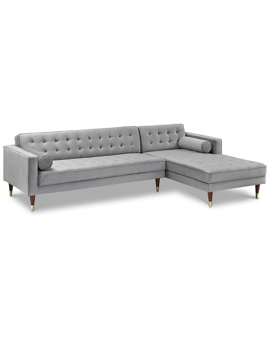 Armen Living Somerset Velvet Mid Century Modern Right Sectional Sofa In Gray