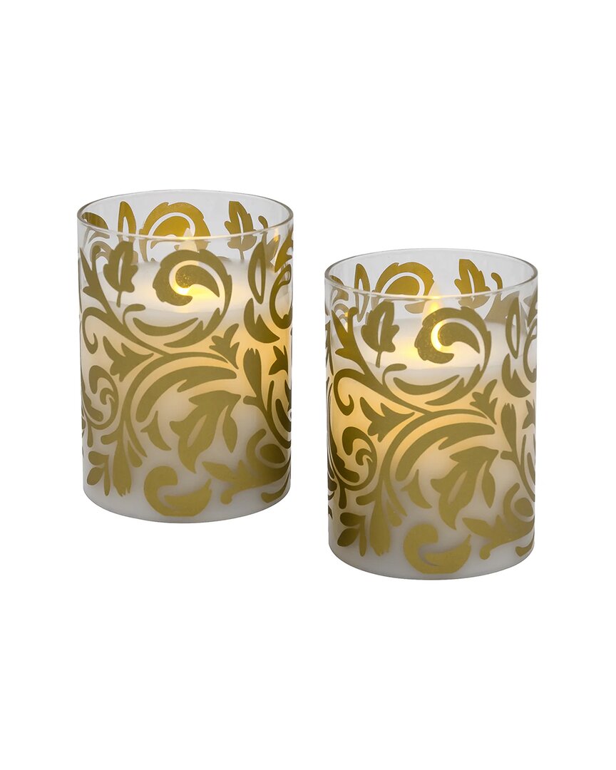 Lumabase Battery-operated Led Glass Candles With Moving Flames In Gold