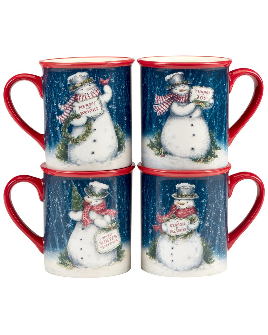Certified International Snowman Greetings Set Of 4 Mugs