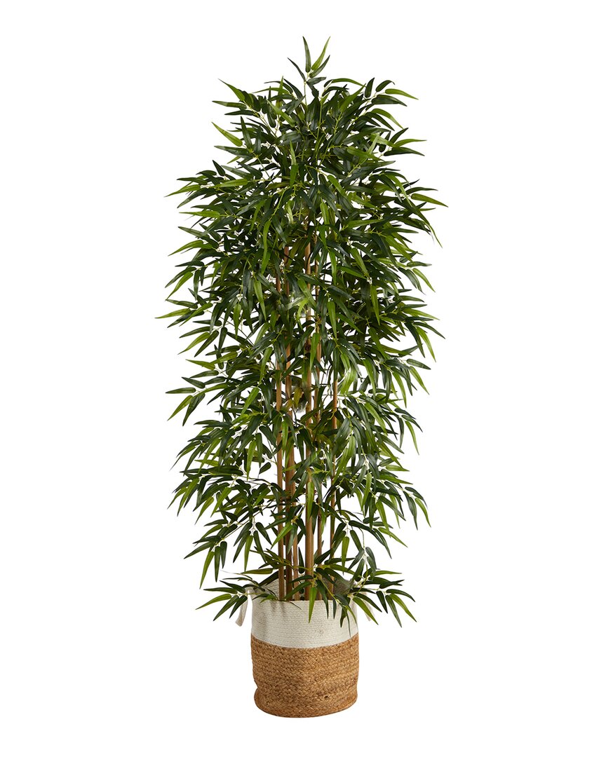 Nearly Natural 6ft Artificial Bamboo Tree With Handmade Basket In Green