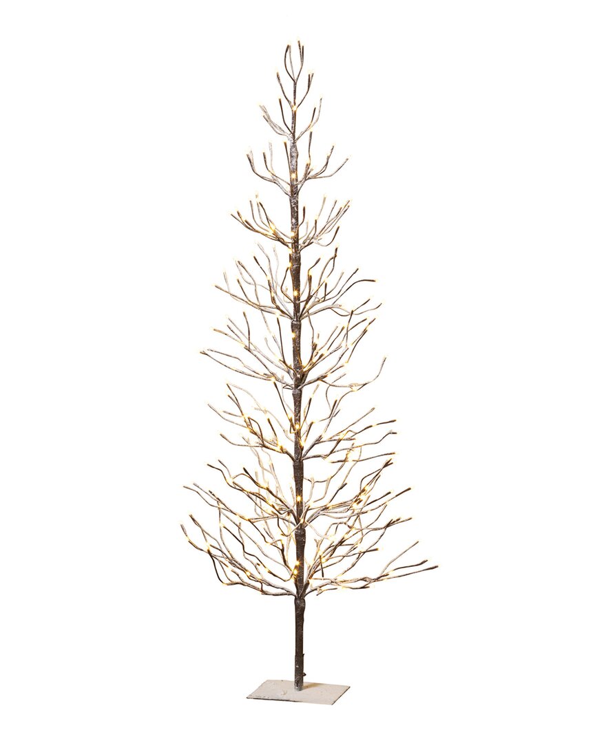 Gerson International 6ft Brown Wrapped Snowy Tree With Led Lightin