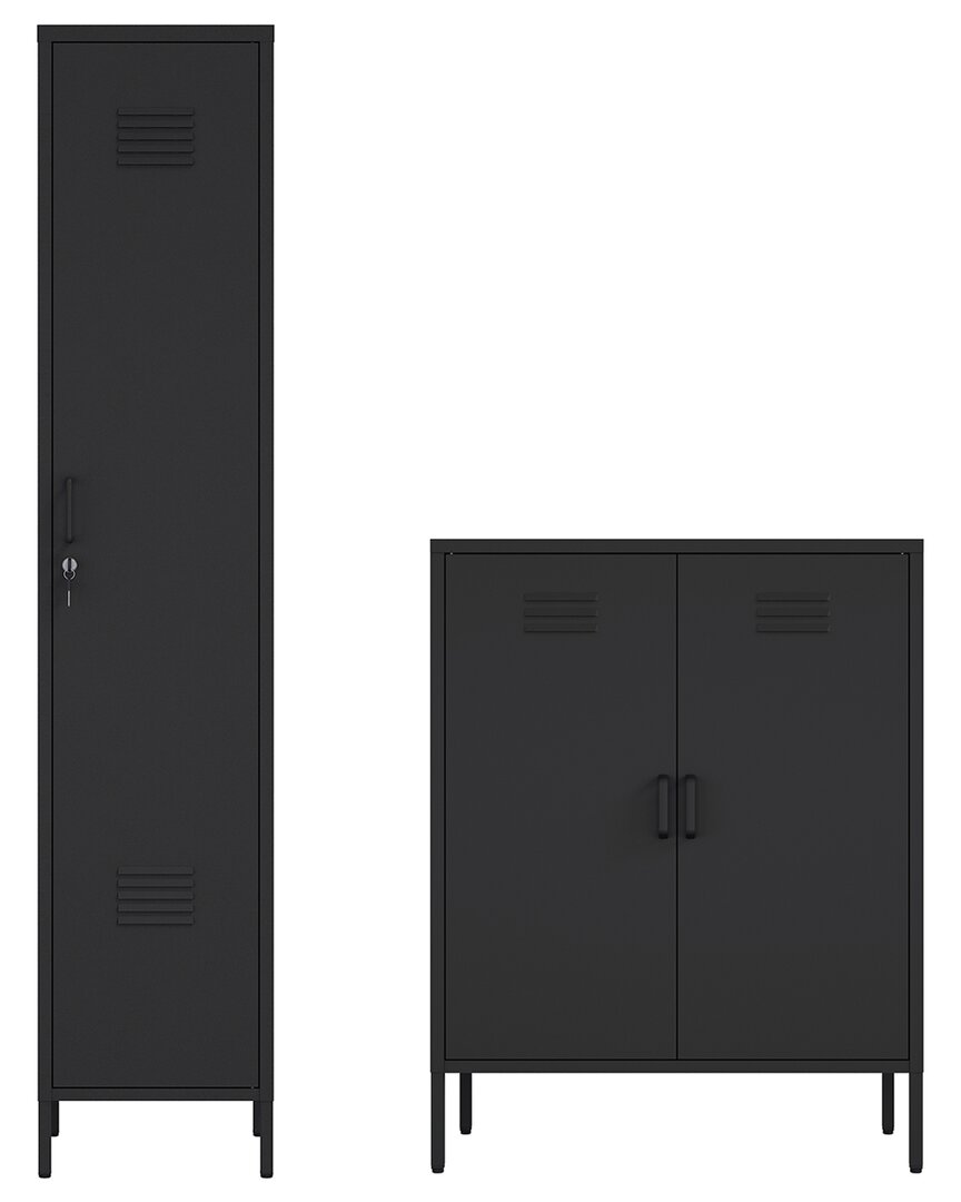 Manhattan Comfort 2pc Naomi Modern Accent Cabinet & Storage Cabinet With 8 Adjustable Shelves