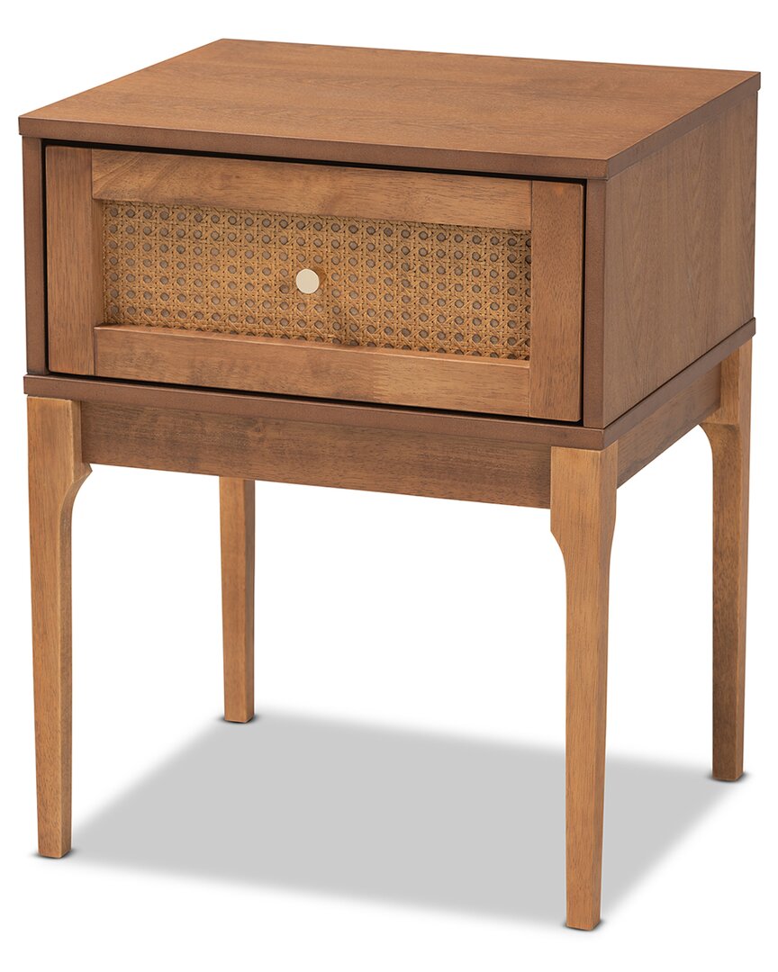 Baxton Studio Ramiel Mid-century Modern Ash Rattan 1-drawer Nightstand In Brown