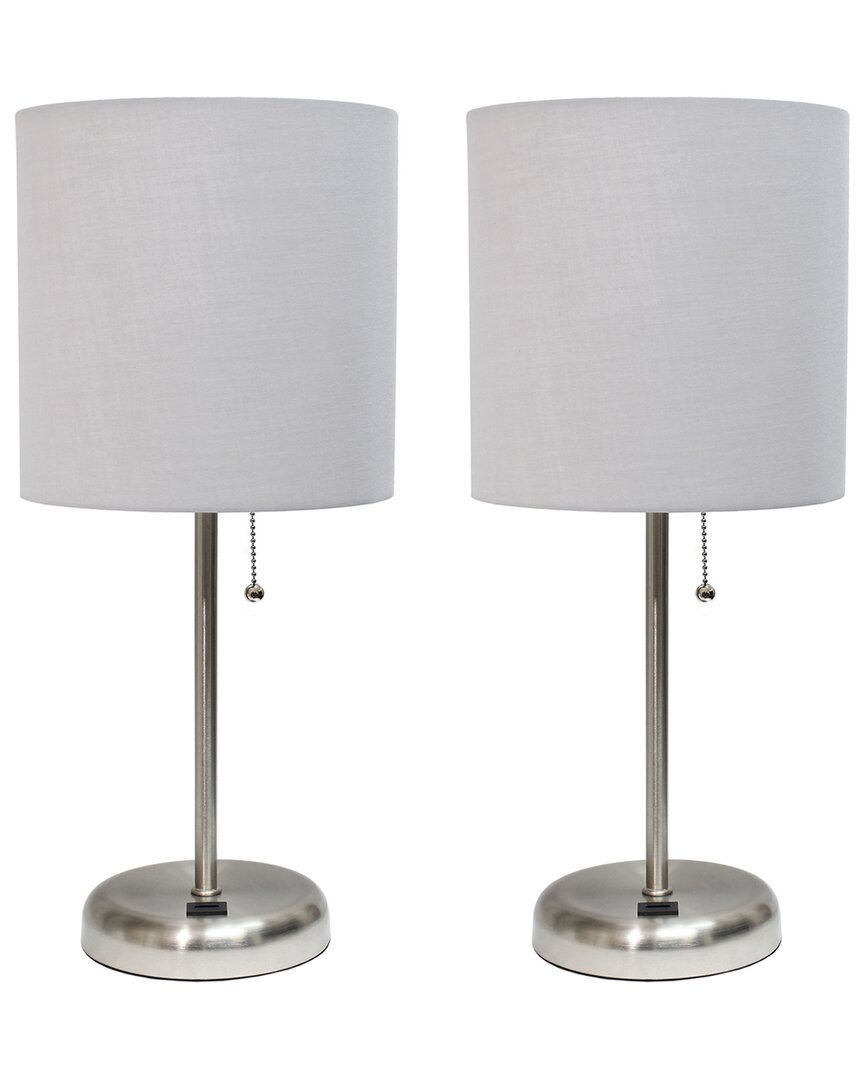 Lalia Home Laila Home Brushed Steel Stick Lamp With Charging Outlet And Fabric Shade 2pk Set In Brown