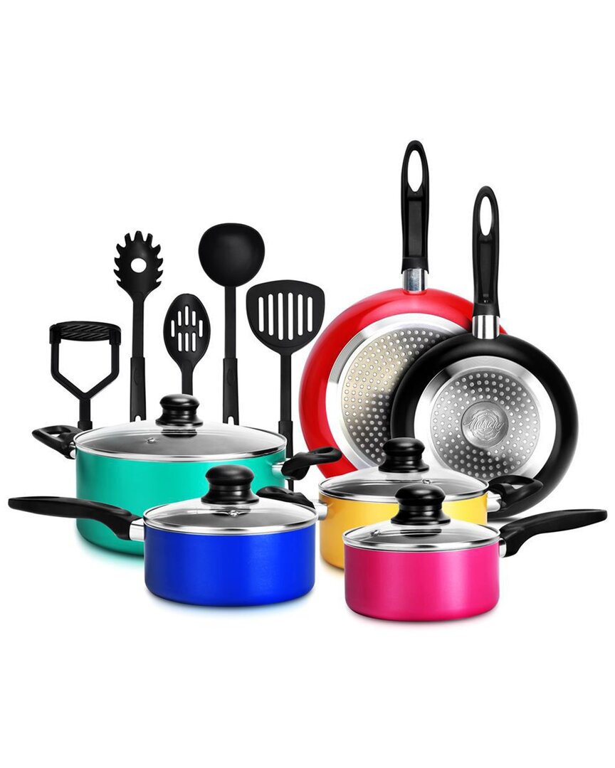 Nutrichef Colorful Kitchenware 15pc Pots & Pans Set In Red