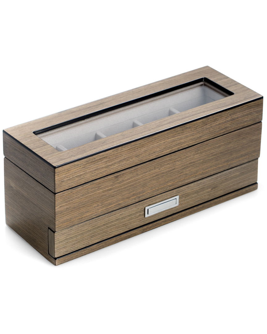 Bey-berk Lacquered Gray Wood 5 Watch Box With Glass Top
