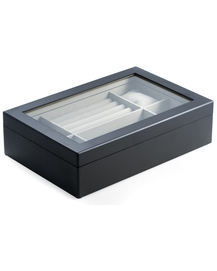 Bey-berk Matte Black Wood Valet And Watch Box With Glass Top