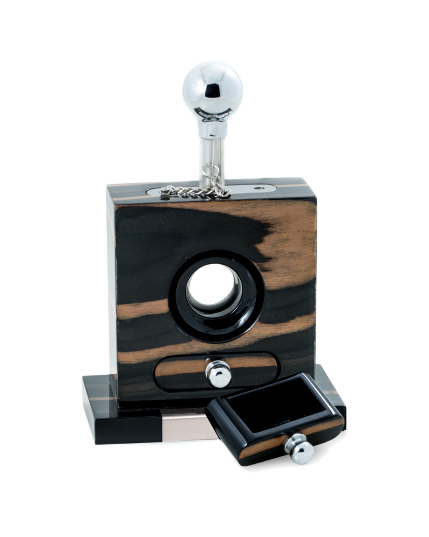 Bey-berk Lacquered Wood And Stainless Steel Table Top Guillotine Cigar Cutter