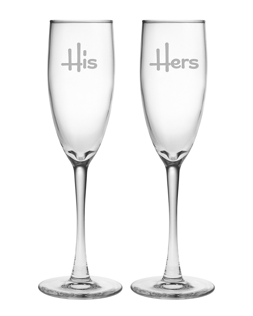 Susquehanna Glass Set Of 2 His & Hers Champagne Flute Glasses