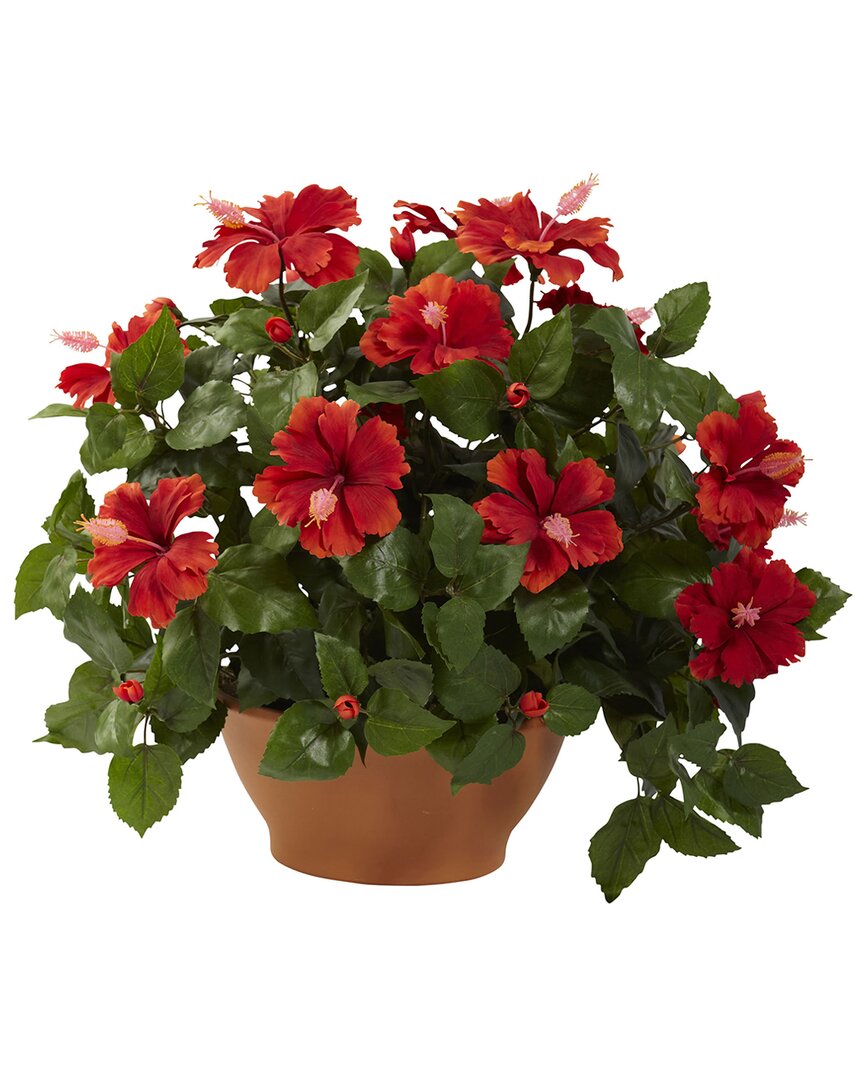 NEARLY NATURAL NEARLY NATURAL HIBISCUS WITH CLAY PLANTER