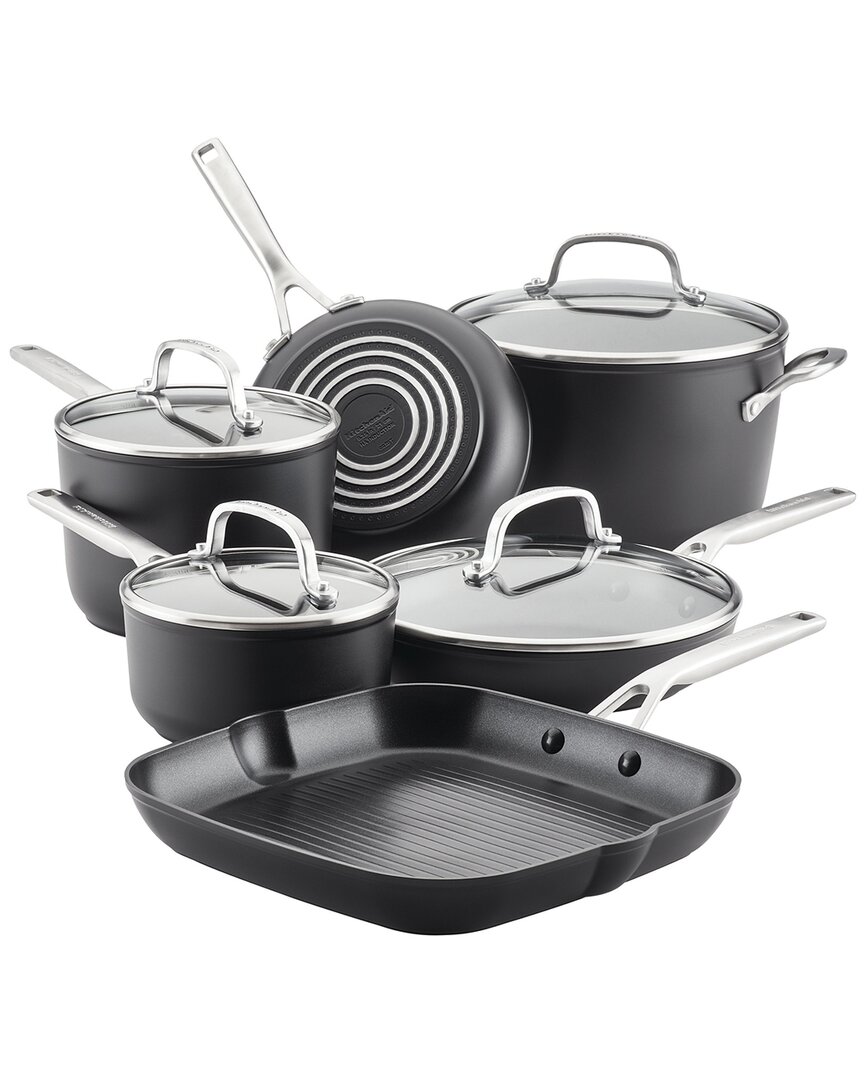 Kitchenaid Hard-anodized Induction Nonstick Cookware Pots And Pans Set In Black
