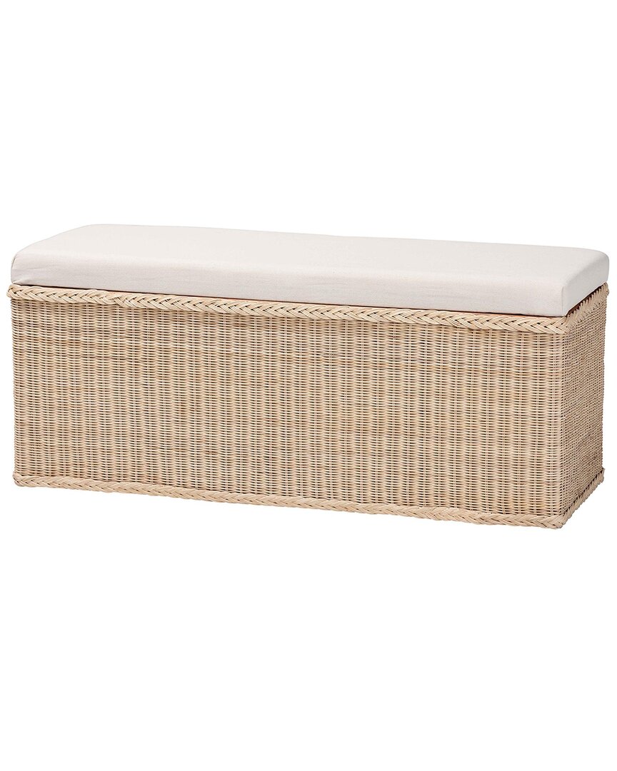 Baxton Studio Barid Braided Rattan Storage Bench With Cushioned Lift-top Lid In Brown