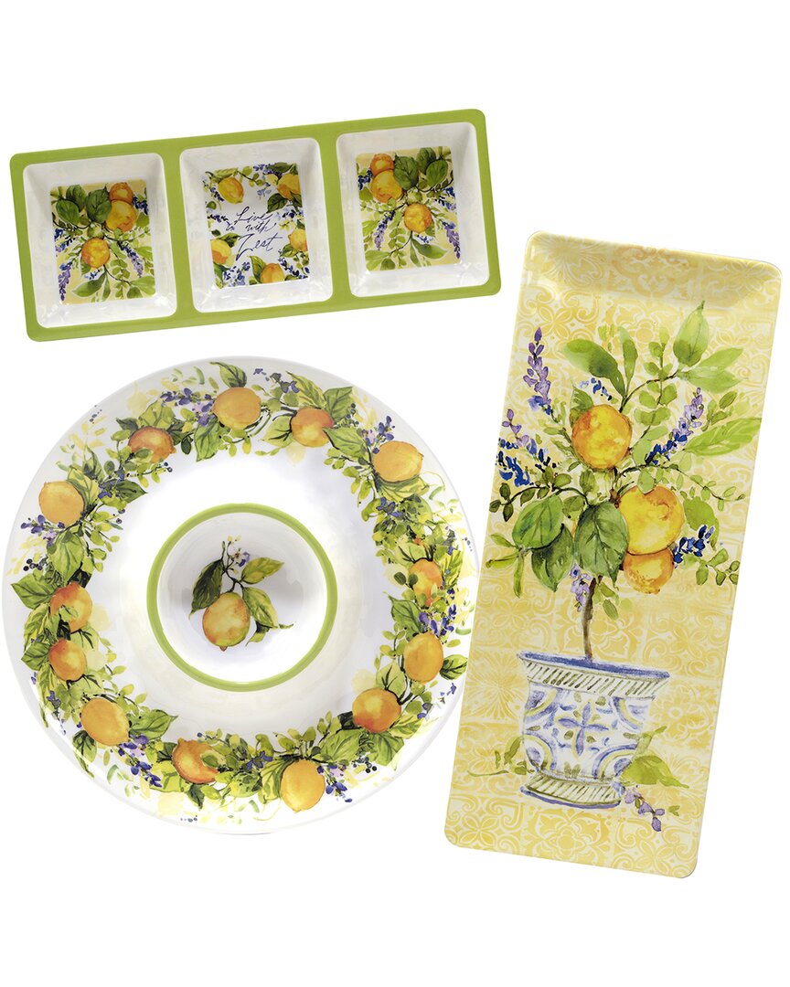 Certified International Melamine 3pc Lemon Zest Hostess Set