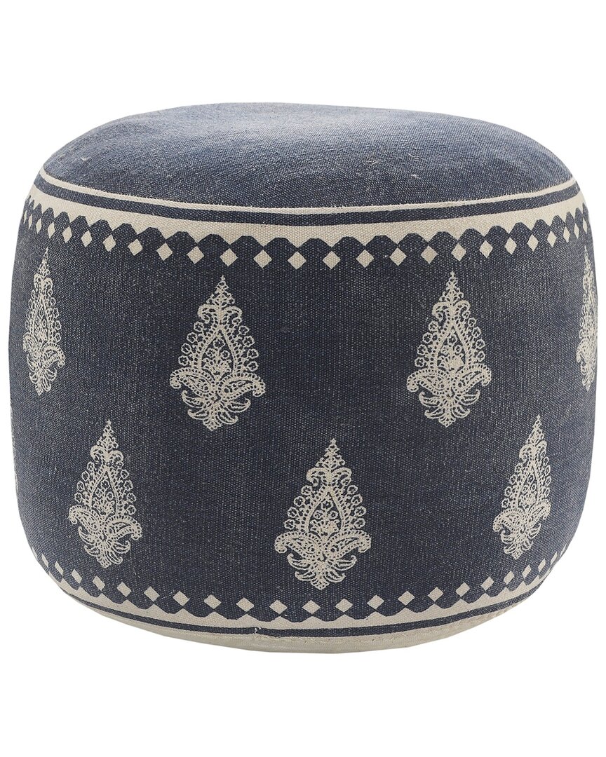 Lr Home Evelyn Navy/cream Paisley Flatweave Ottoman Pouf In Blue